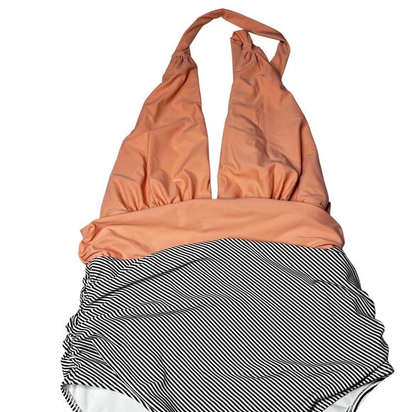 CUPSHE One Piece Swimsuit Womens XL Pink Black White Deep V-Neck Pool Swimming - Picture 3 of 6